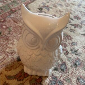 Very Stylish White Ceramic Owl Piggy Bank … with a coin or two inside!